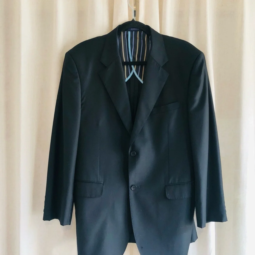 Carven Men's Black Suit Jacket with Subtle Satin Lapel